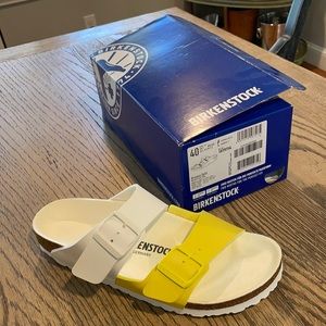 Birkenstock Arizona Split White/Lime Sour